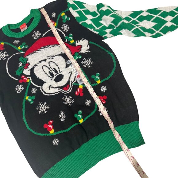 Disney Mickey Mouse Christmas Sweater Festive Design Green Sleeves - Mens Large - Picture 7 of 9